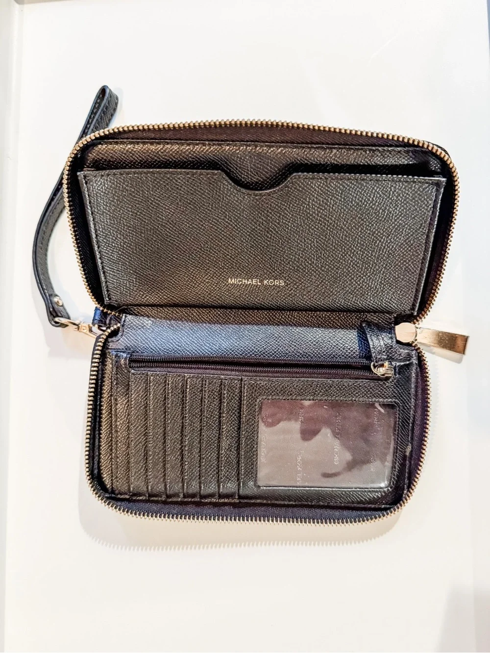 Michael Kors Black Leather Zip Wallet with Wristlet